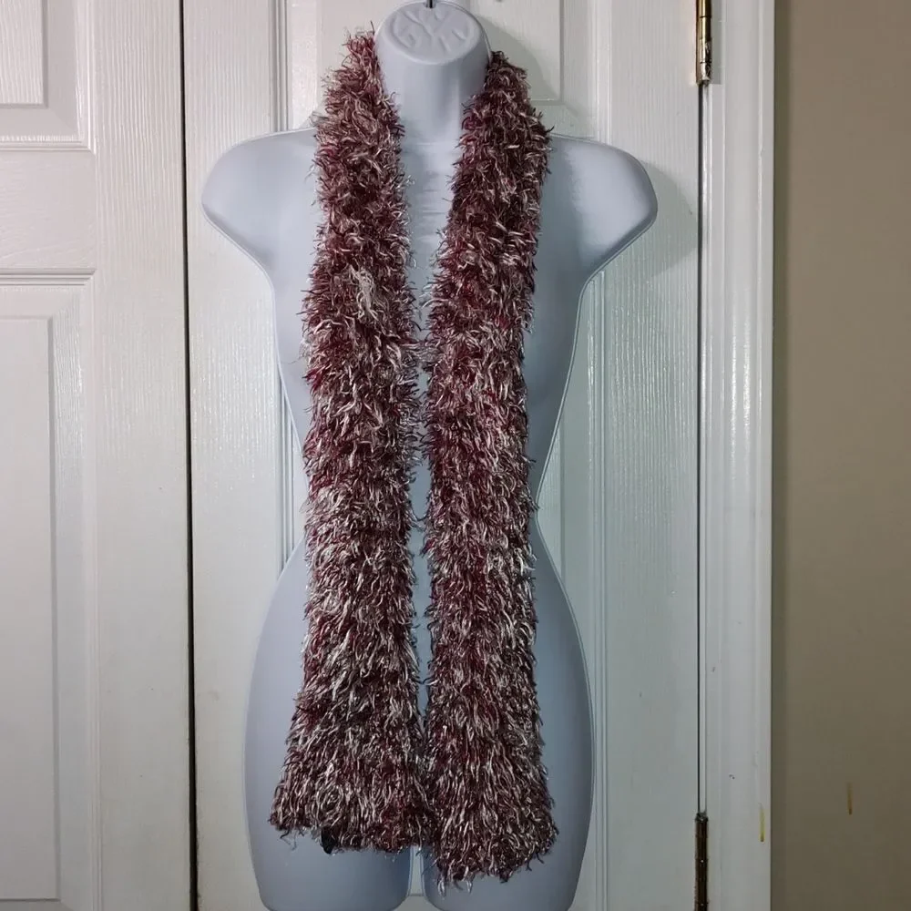 Maroon  and white super soft fuzzy  scarf